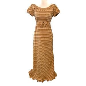 Vintage 70s Red Eye Striped Maxi Dress Yellow Orange Cottagecore Small
